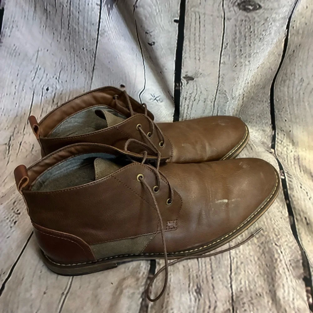 Seven91 Men’s Cognac Brown Faux Leather Lace‎ Up Chukka Boot Casual Shoes Sz 12